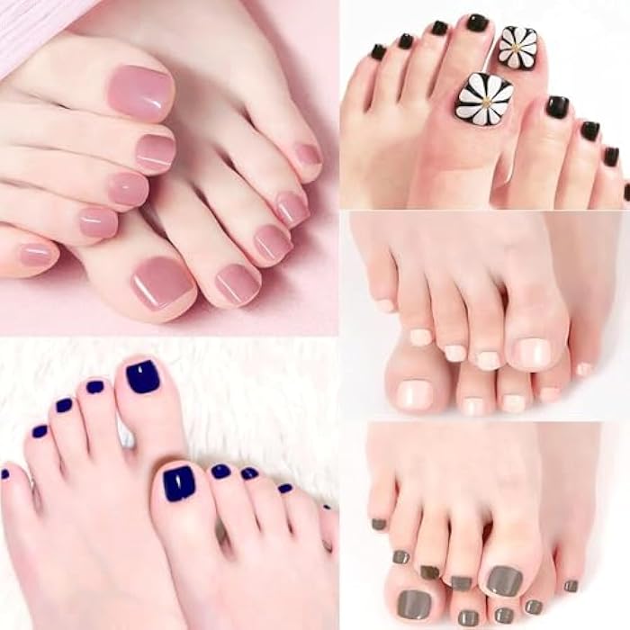 12pc Toenail False Nails Full Cover Artificial Natural Square Toe Nails Acrylic Nail Tips 10 Size French Style for Women Girls Salon Nail Art DIY (N 01) - Image 3